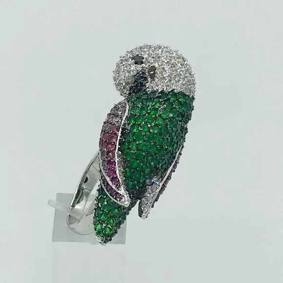 NEW RHODIUM PLATED CZ PARROT RING - Picture 5 of 16